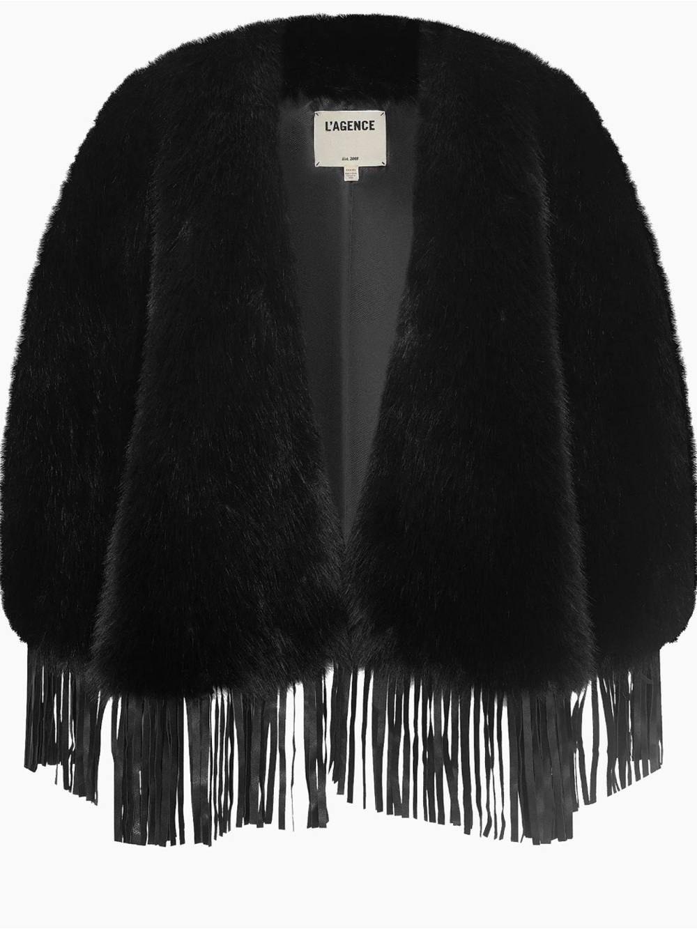 L'AGENCE Black Faux-Fur Fringe Shrug